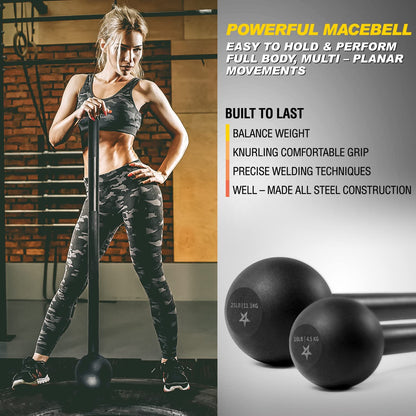 Steel Mace Bell for Comprehensive Strength Training - Adjustable Weight Range (5-30 LB) for Full Body, Shoulder, Grip, and Forearm Workouts for All Fitness Levels