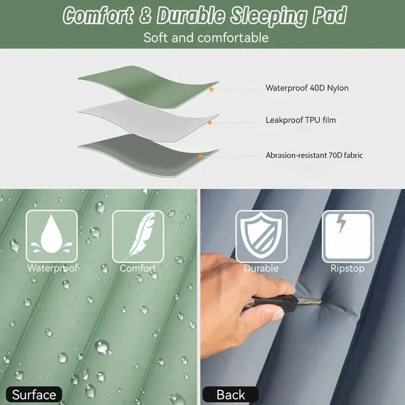 Experience Ultimate Comfort with Our Ultralight Inflatable Camping Sleeping Pad with Built-In Pump and Pillows - Perfect for Your Outdoor Adventures!