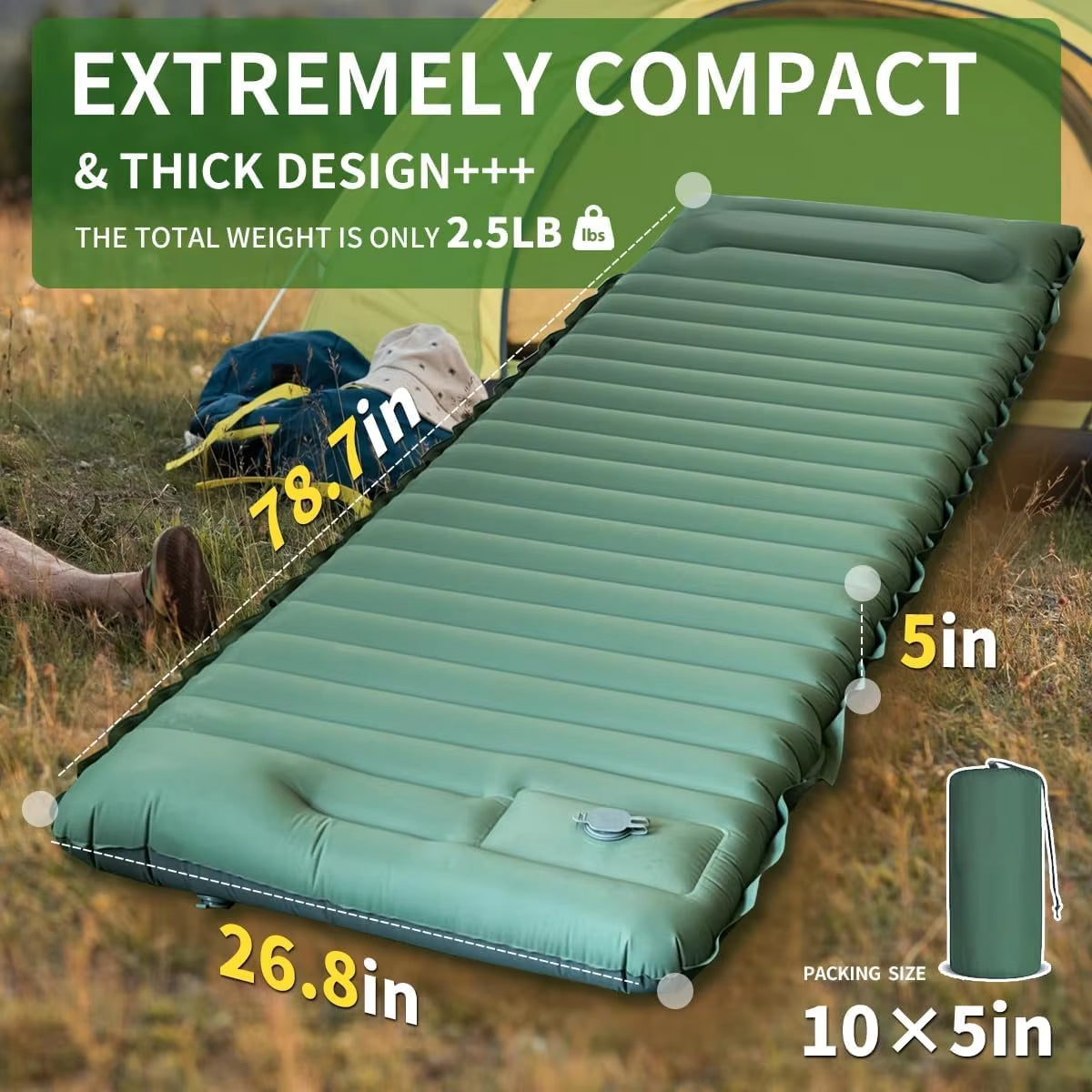 Experience Ultimate Comfort with Our Ultralight Inflatable Camping Sleeping Pad with Built-In Pump and Pillows - Perfect for Your Outdoor Adventures!