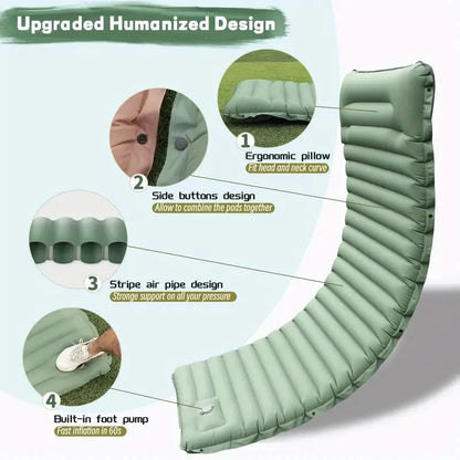Experience Ultimate Comfort with Our Ultralight Inflatable Camping Sleeping Pad with Built-In Pump and Pillows - Perfect for Your Outdoor Adventures!