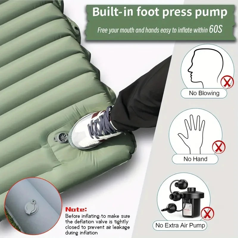 Experience Ultimate Comfort with Our Ultralight Inflatable Camping Sleeping Pad with Built-In Pump and Pillows - Perfect for Your Outdoor Adventures!